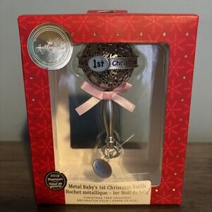 Hallmark Baby's First 1st Christmas 2019 Rattle Ornament Premium Metal Pink Girl